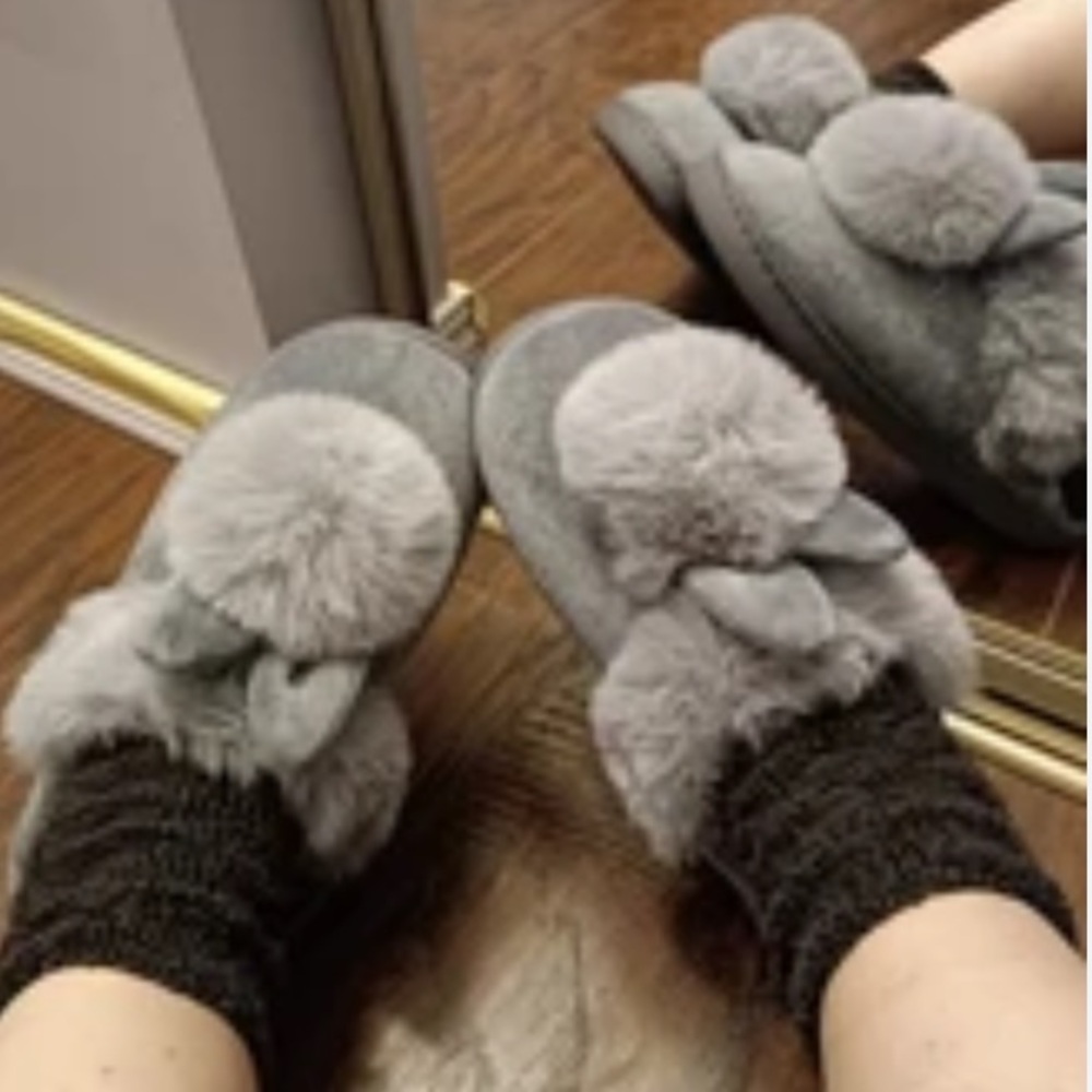 Fluffy Grey Bunny Slippers